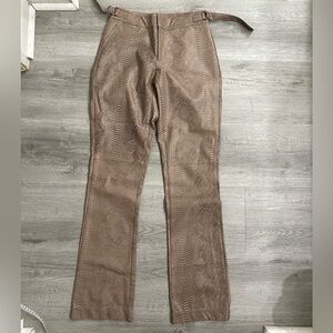 Naked Wardrobe Croc-Embossed Brown straight leg faux leather pants Sz XS